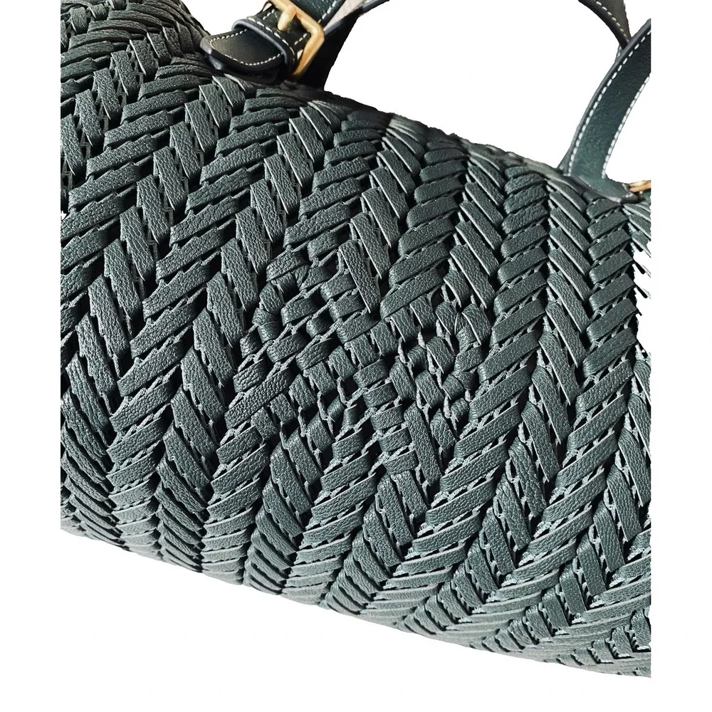Anya Hindmarch Neeson Zip Top Handbag Woven Braided Leather Top Handle Green